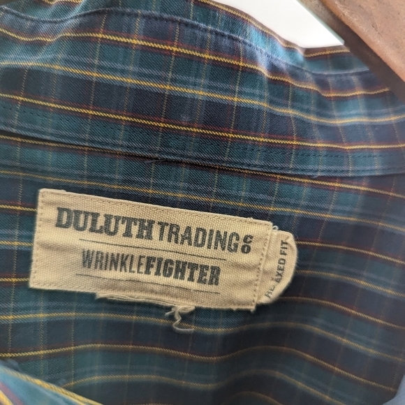 Duluth Shirt Mens 2XL Blue Button Down Plaid Long Sleeve Wrinkle Fighter Iron - Picture 3 of 11